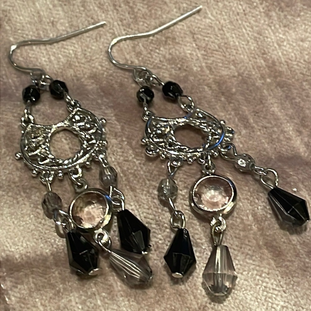 Silver and black dangle earrings chandelier